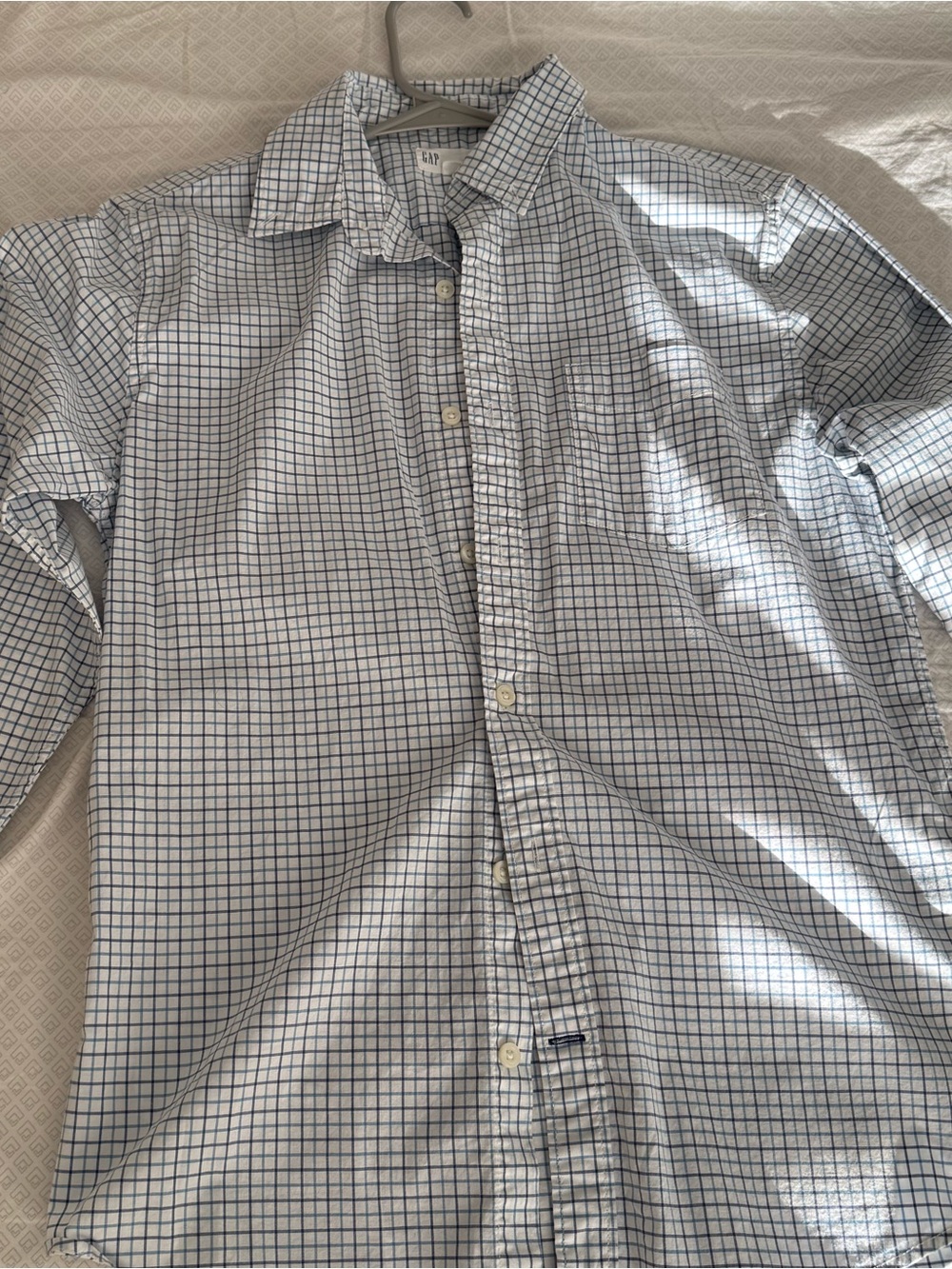 GAP Men's Blue and White Check Dress Shirt